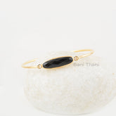 Black Onyx Bangles - Gold Plated Bracelet - Solid Silver - 7x25mm - Natural Stone Jewelry - Jewelry For New Beginning - Gift For Bridesmaid